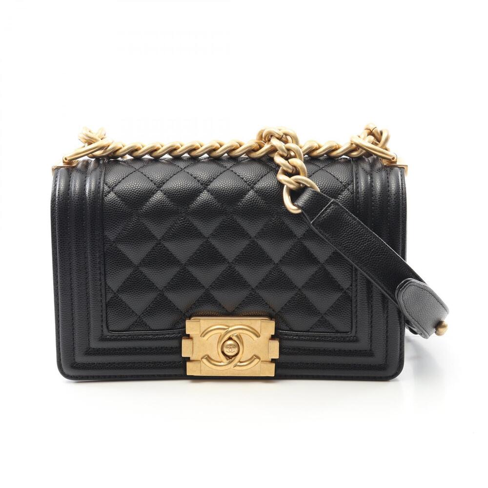 Chanel Boy Shoulder Bag Leather Grained Calfskin Black